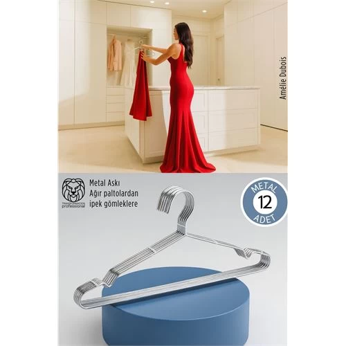 12'Li Lüks Çelik Elbise Askısı - İz Yapmayan İnce Tasarım Metal Kıyafet Düzenleyici (40Cm)
