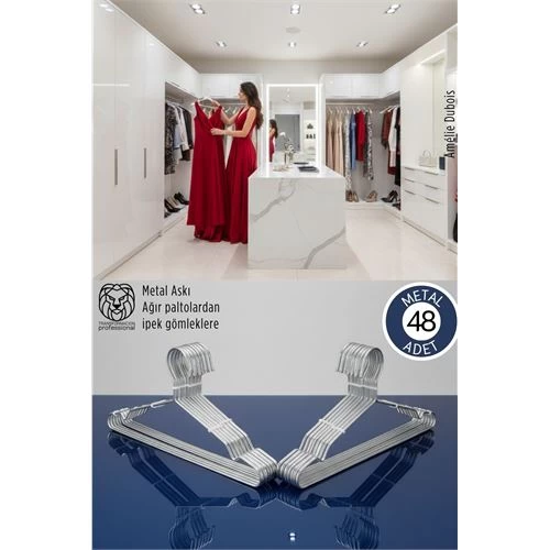 48'Li Lüks Çelik Elbise Askısı - İz Yapmayan İnce Tasarım Metal Kıyafet Düzenleyici (40Cm)