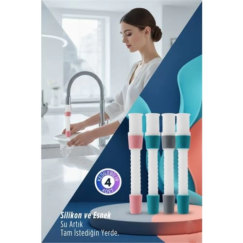 4 Lü Silikon Esnek Musluk Uzatıcı – 14.5 Cm Lavabo Ve Mutfak Batarya Başlığı 