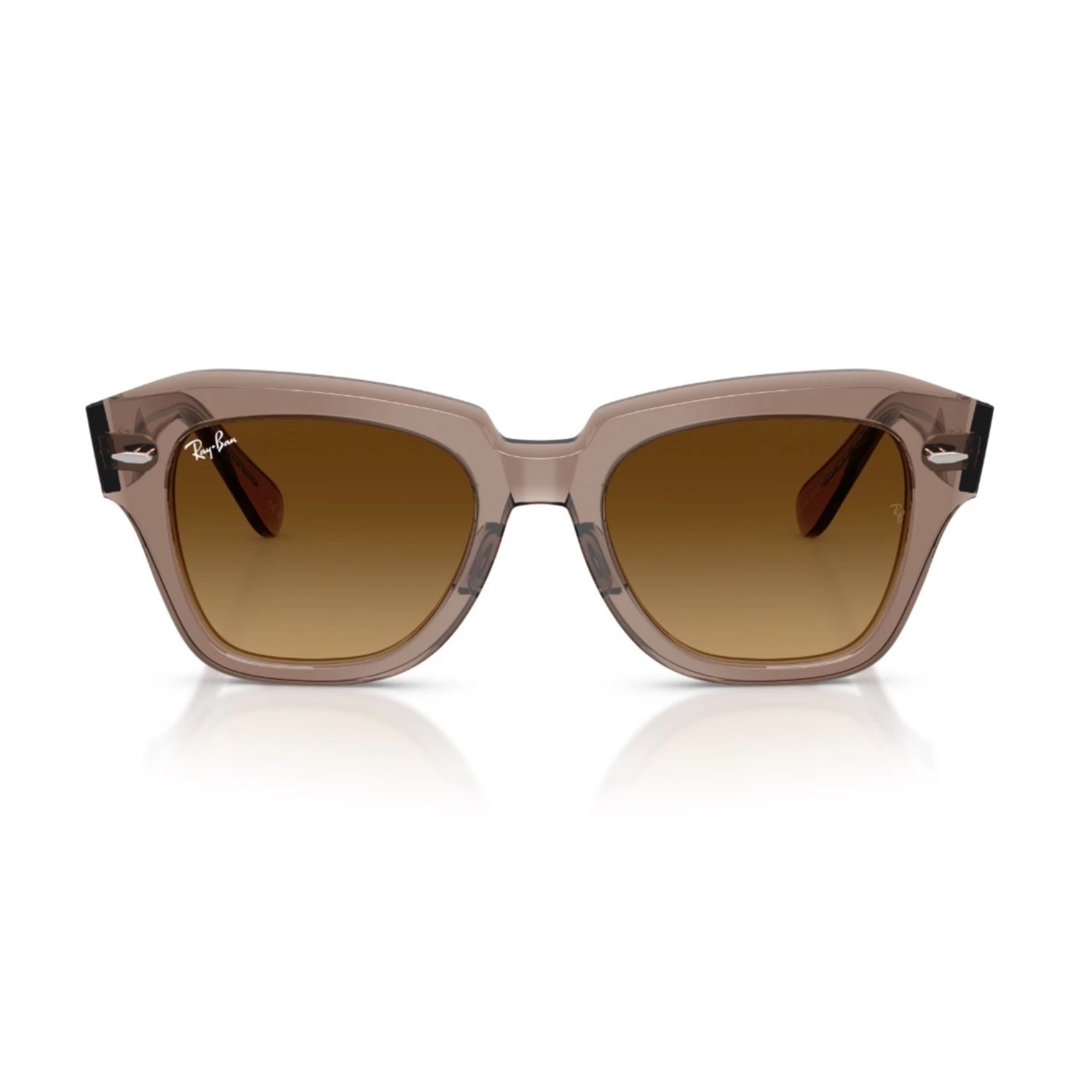 Ray-Ban Rb 2186 682785 49 State Street Unisex Kare Şeffaf Kahverengi Kemik Güneş Gözlüğü