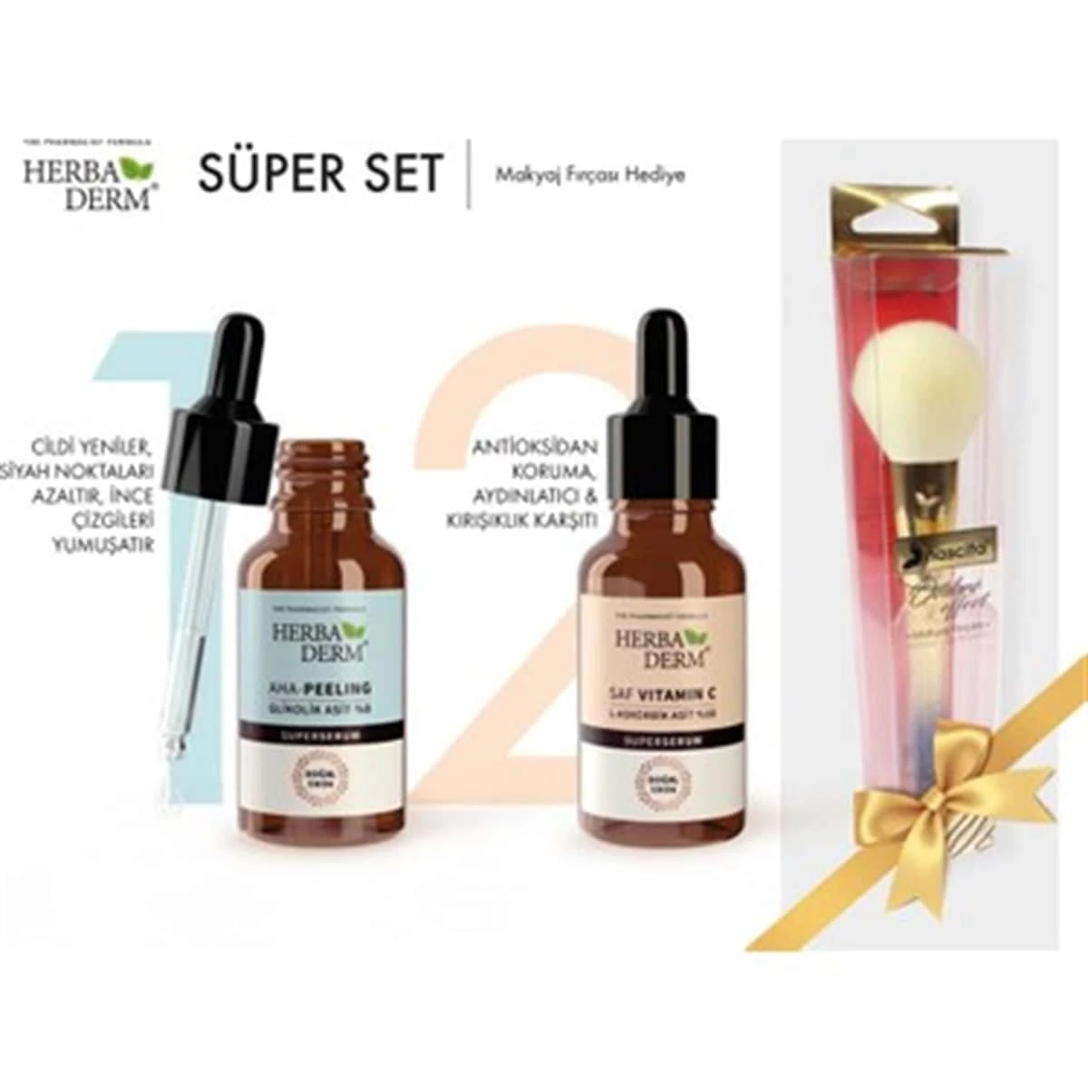 Herbaderm Süper Set Aha-peeling+saf Vitamin C Serum Makyaj Fırçası Hediyeli