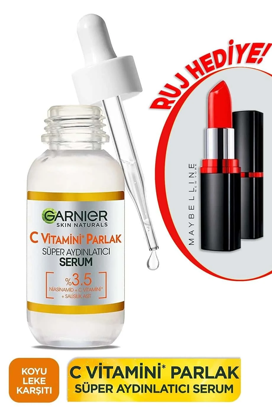 Garnier C Vitamini Parlak Süper Aydınlatıcı Serum 30ml + Maybelline New York Color Show 202 Ruj