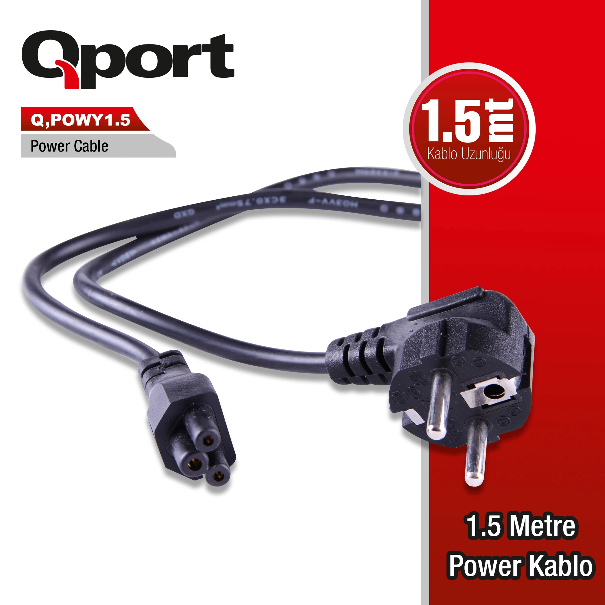 Qport Q-powy1.5 1.5 Metre Pc Power Kablosu