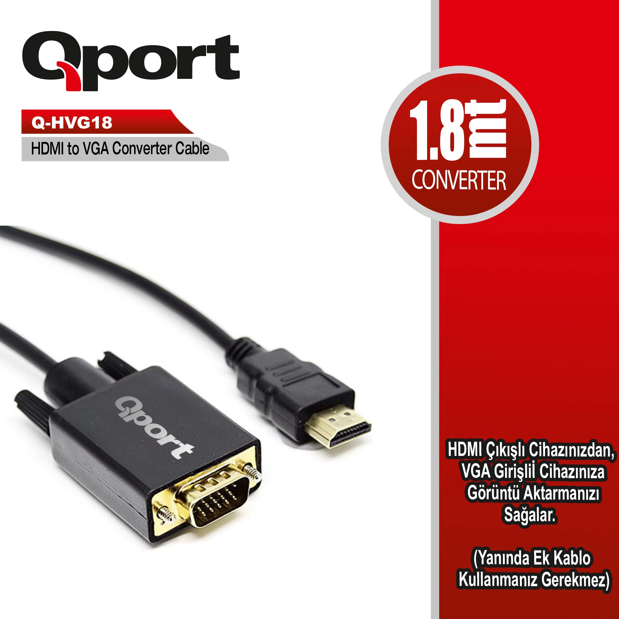 Qport Q-hvg18 HDMI to VGA Çevİrİcİ Kablo 1.8 Mt