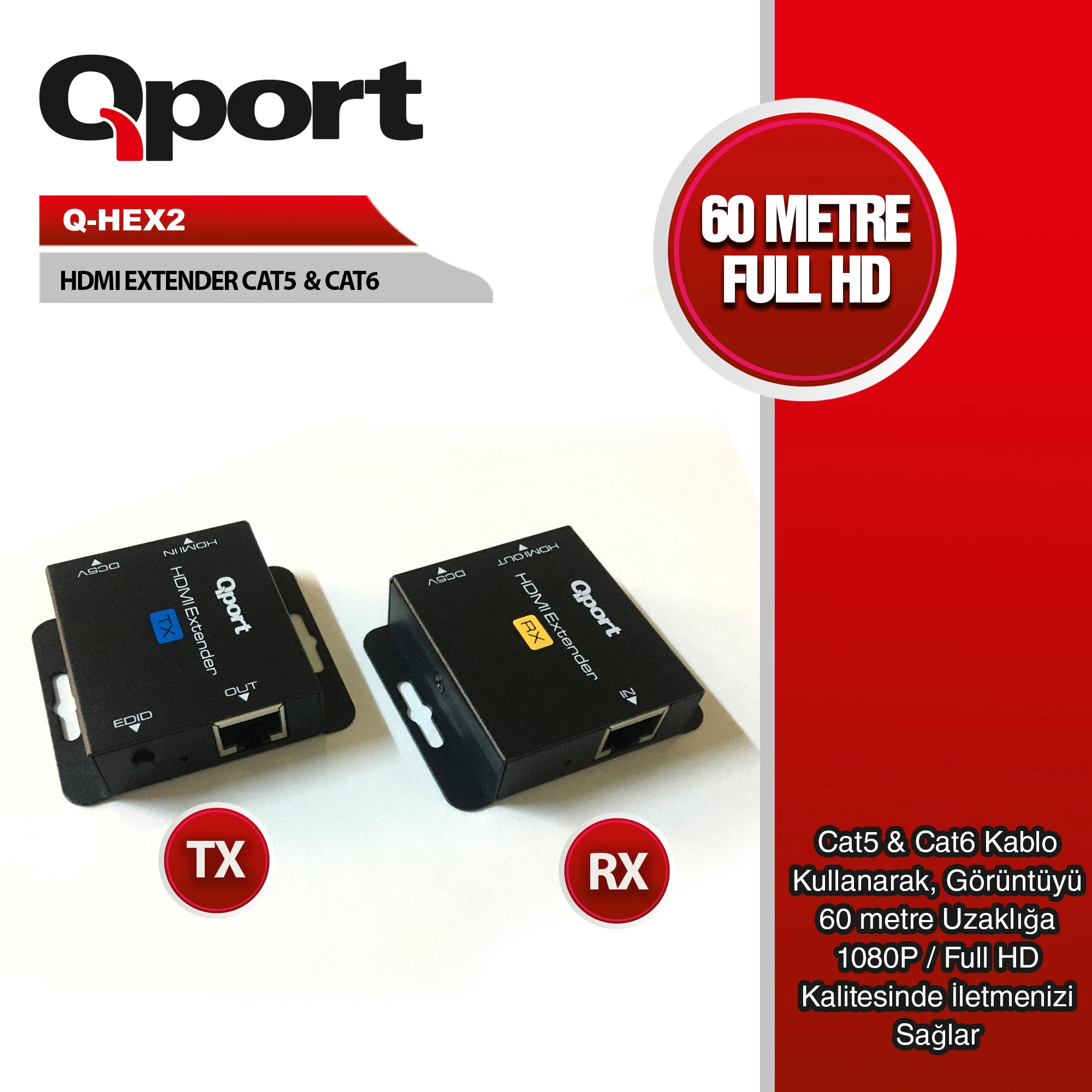 Qport Q-hex2 Hdmi Extender Cat6 60m 2 Lİ Paket