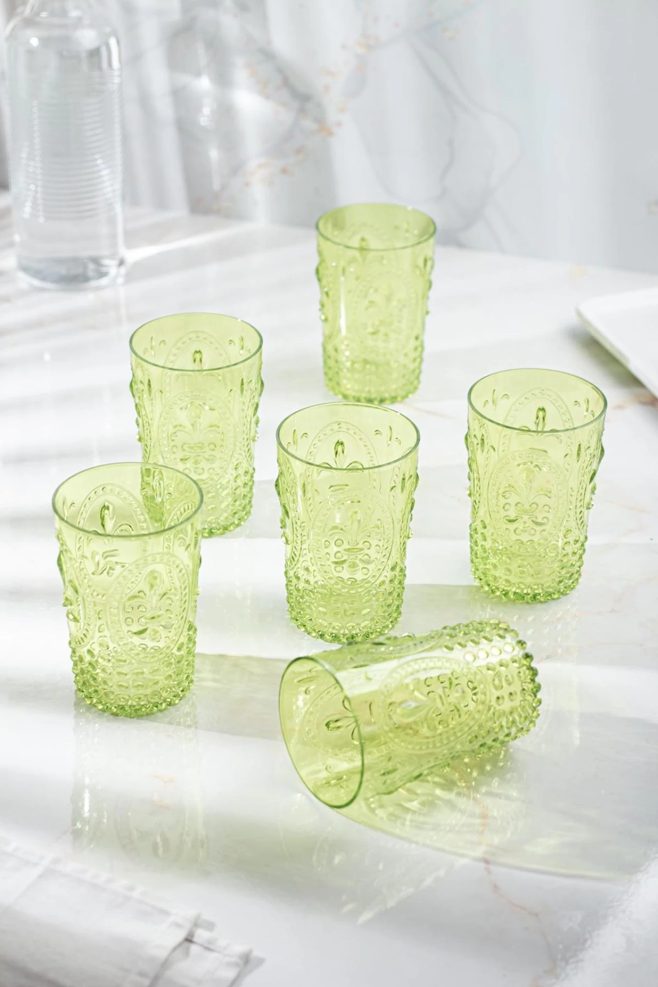 Akrilik Yeşil 6'lı Kısa Bardak & Su Meşrubat Kahve Yanı Bardağı 400 Ml ( Cam Değildir )