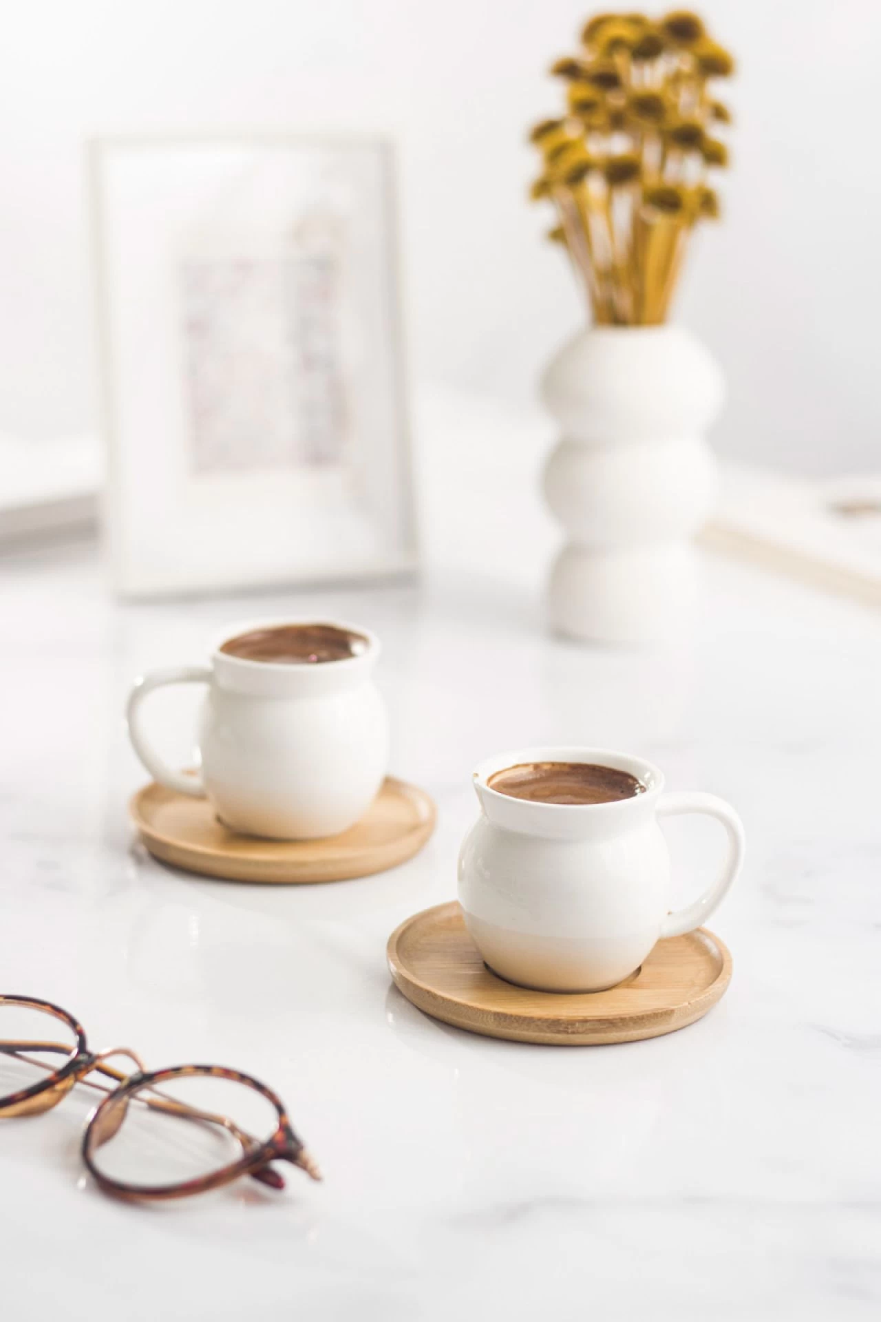 Bambu Tabaklı 2 Li Kahve Fincanı Seti
