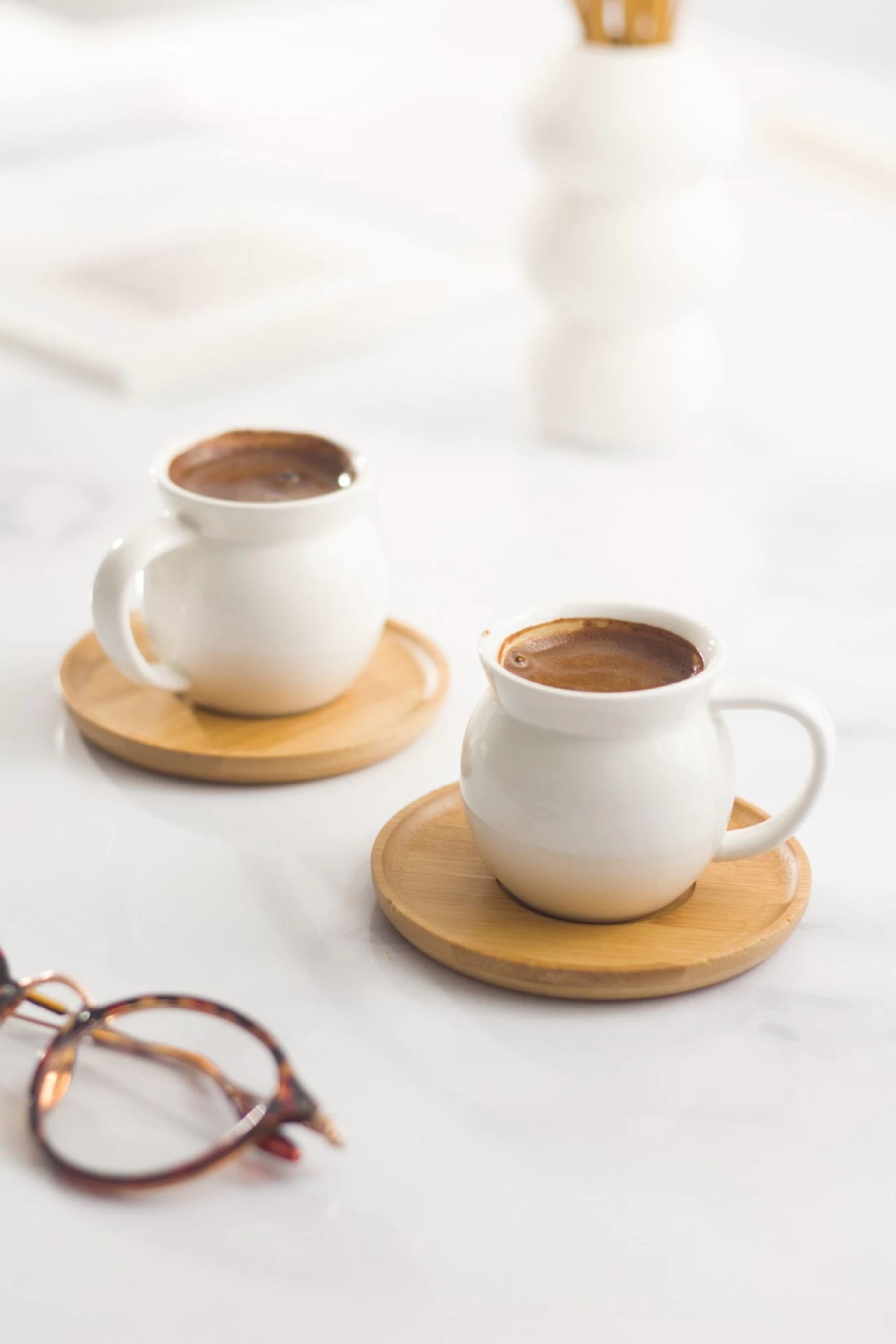 Bambu Tabaklı 2 Li Kahve Fincanı Seti