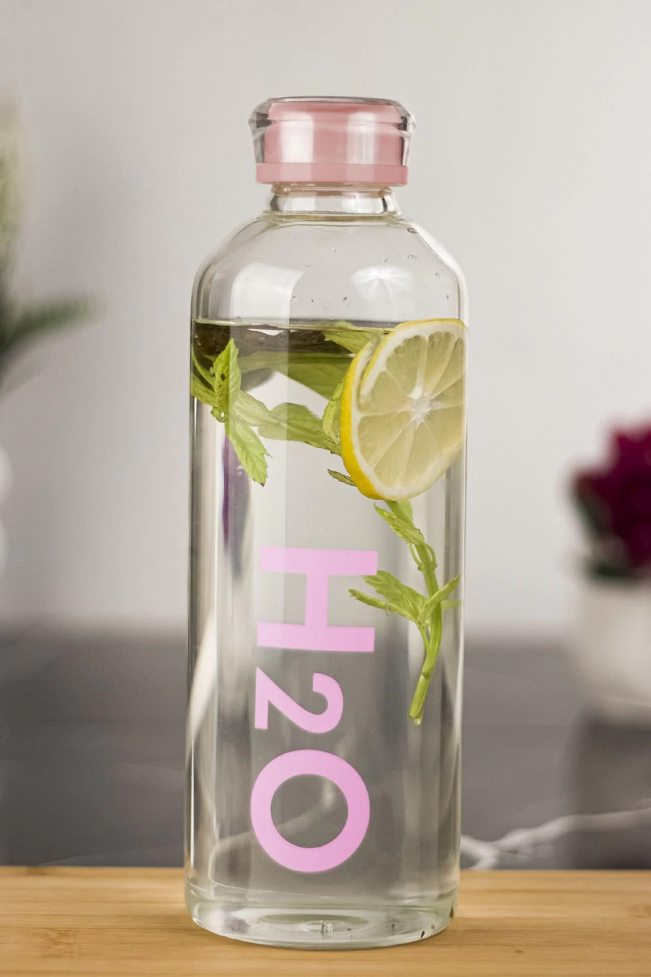 H2o Borosilikat Cam Matara Vakum Kapaklı Su Şişesi Suluk Pembe 1000 Ml