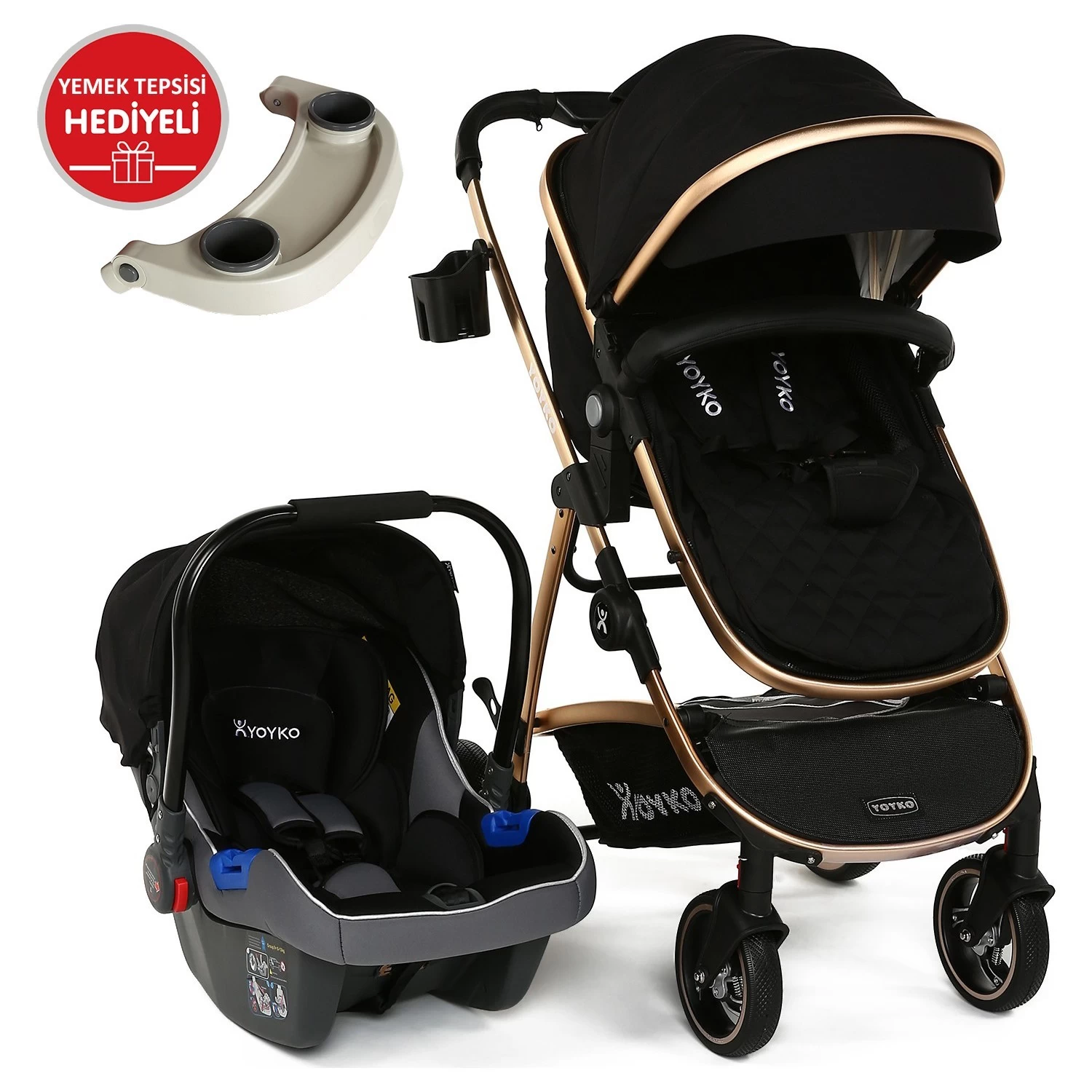 Yoyko City Seyahat Sistem Bebek Arabası 3 In 1 Siyah Rose