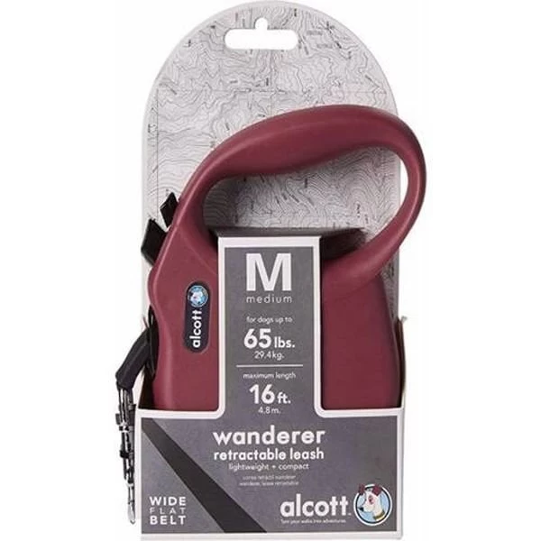 Alcott Wanderer Otomatik Şerit Köpek Gezdirme Tasması Medium Kırmızı 5 Mt
