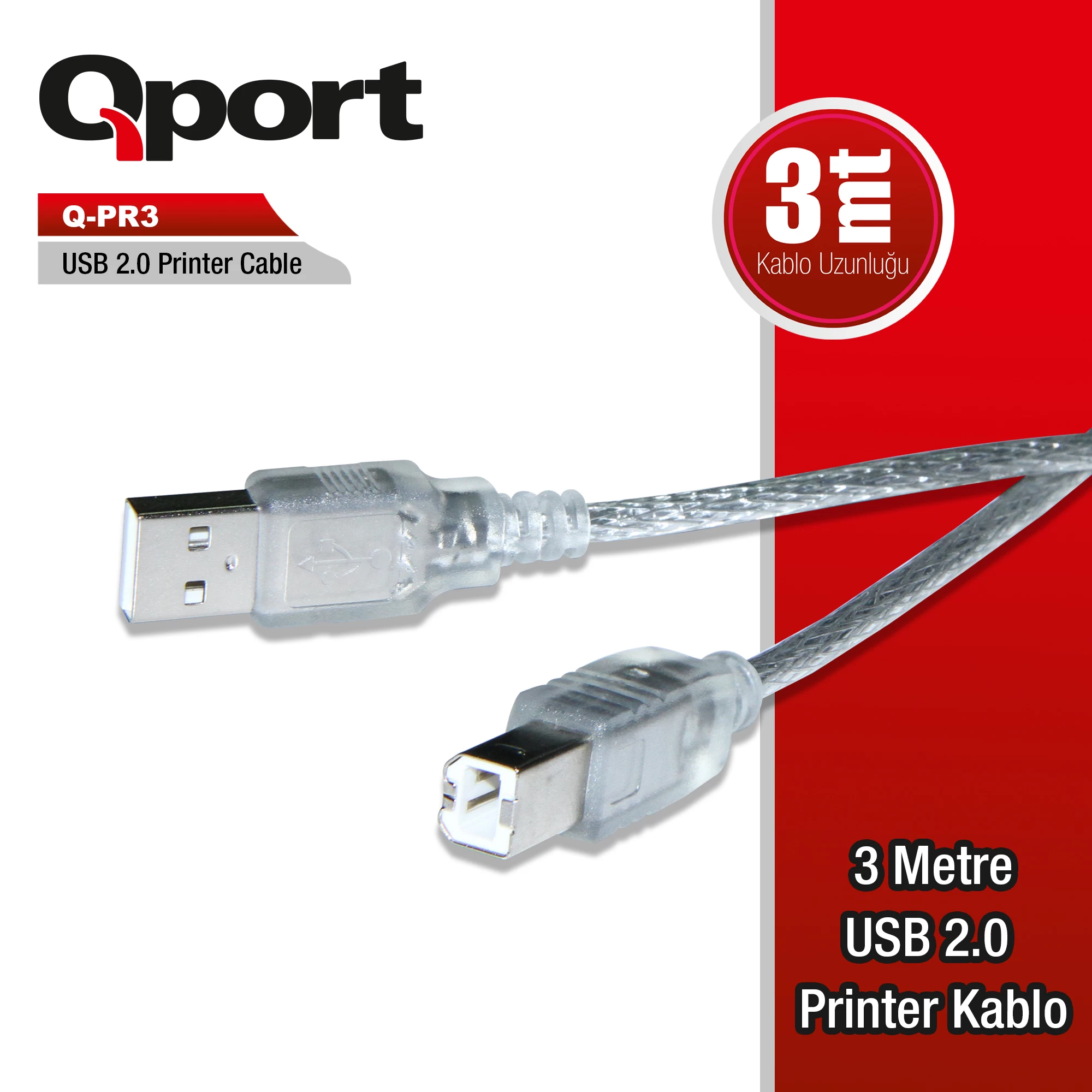 Qportq-pr3 Usb 2.0 3 Metre Prİnter Kablosu