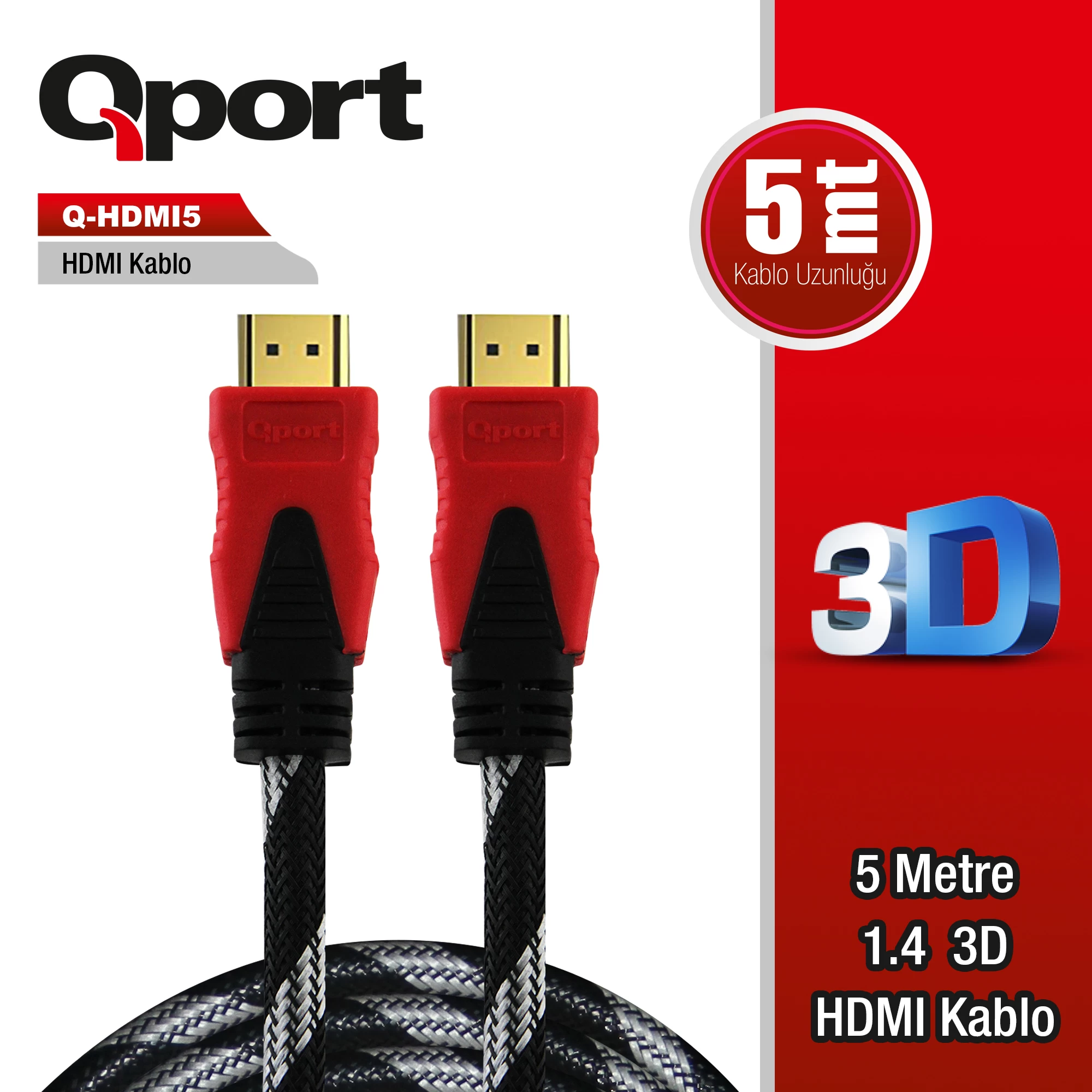 Qport Q-hdmi5 Hdmi 1.4 V Altin UÇlu Kablo 5 Mt