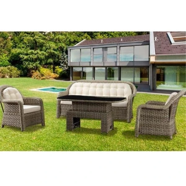 Lyon 3’lü Masalı Bahçe Mobilyası Takımı Krem