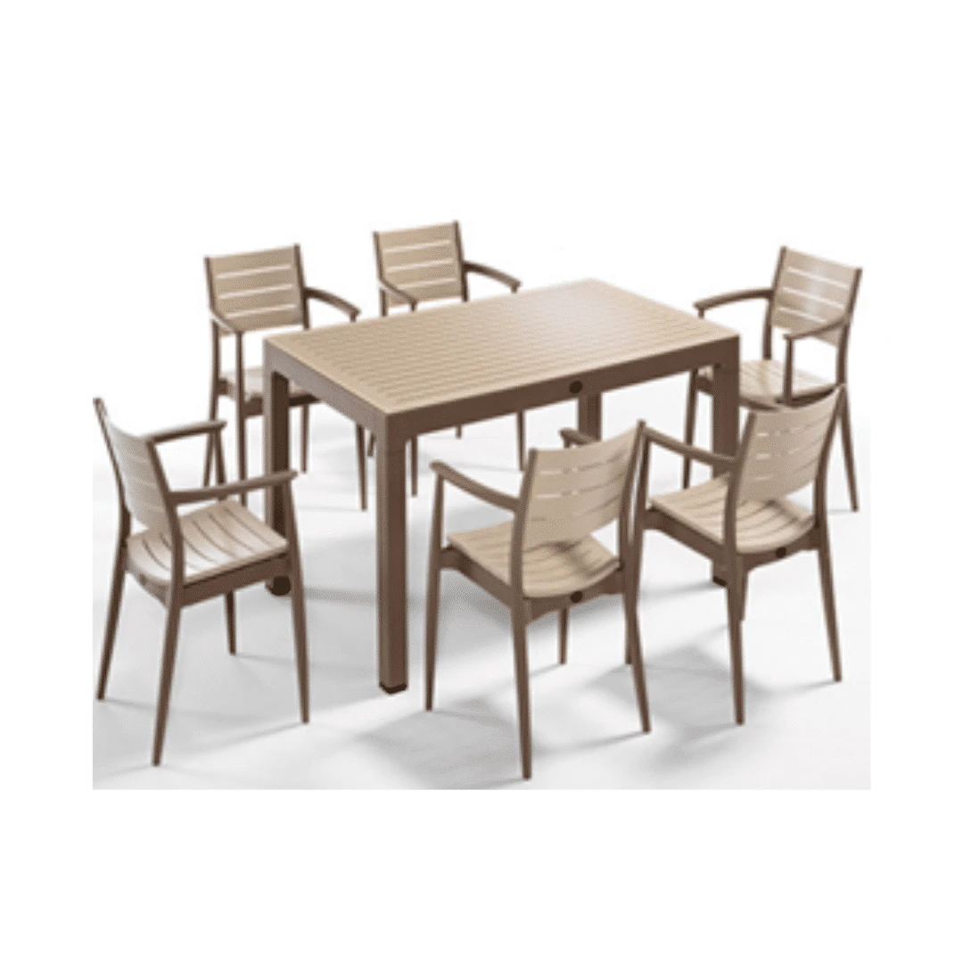 Regnum Cappucino-Çöl Kahve 6'lı Plastik Masa Sandalye Takımı