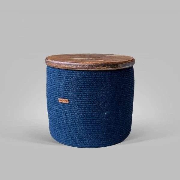 A48 Ahşap Kapaklı Bombeli Lacivert Sepet L