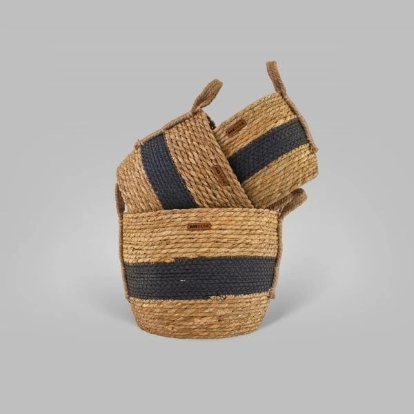 A48 Kulplu Kahve 3'lü Set Sepet - Siyah