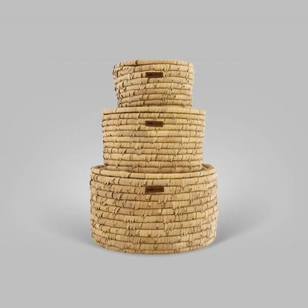 A48 Kapaklı Hasır Sepet 3'lü Set