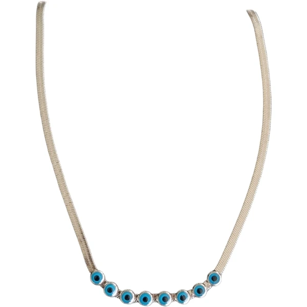 Italy Zincir Mavi Boncuk Çelik Kolye