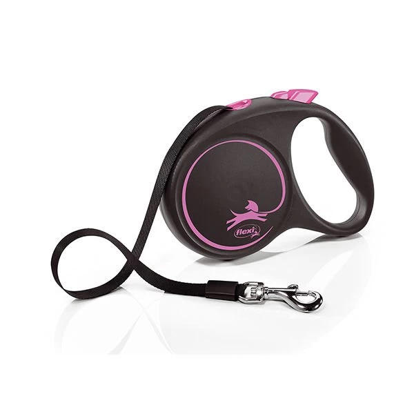 Flexi Black Design Şerit Otomatik Köpek Gezdirme Tasması Pembe/siyah Large 5 Mt