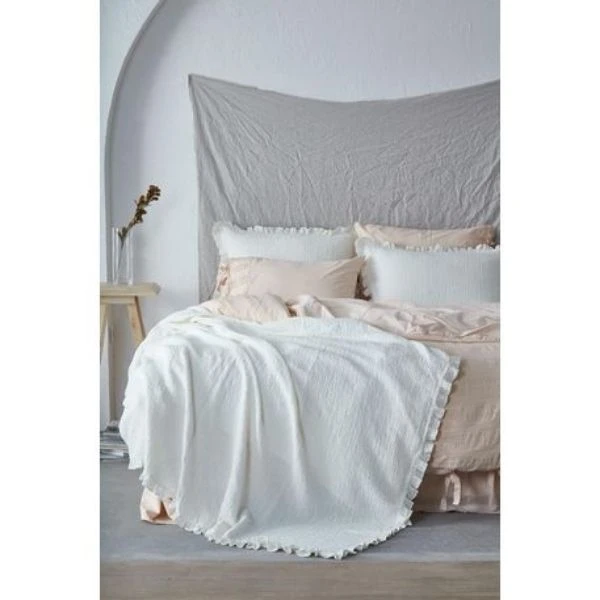 Simla Çift Kişilik Pike Seti %100 Organik Pamuk Jakarlı Krem 220x240 Cm