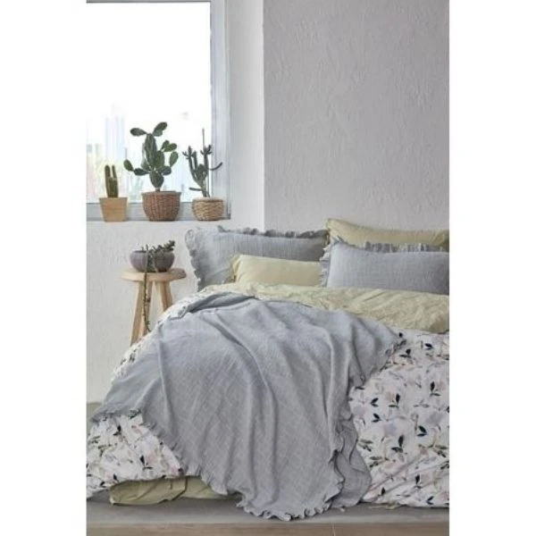 Simla Çift Kişilik Pike Seti %100 Organik Pamuk Jakarlı Gri 220x240 Cm