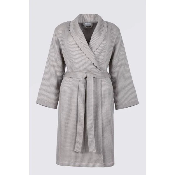 Alessa Kadın Pike Bornoz %100 Organik Pamuk Jakarlı Gri S