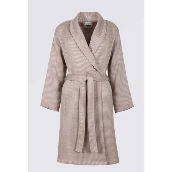 Alessa Kadın Pike Bornoz %100 Organik Pamuk Jakarlı Pudra L