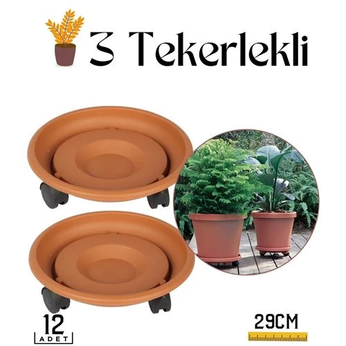 Transformacion 12 Adet Coadura Saksı Taşıyıcı Ve Altığı 29 Cm Tekerlekli  Kahverengİ