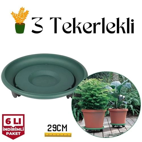 Transformacion 6 Adet Coadura 29 Cm Yeşil Tekerlekli Saksı Taşıyıcı Ve Altığı