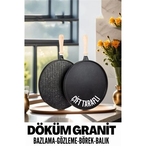 Transformacion 5+1 Adet Çift Taraflı Döküm Granit Gözleme Bazlama Tavası