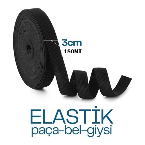 Transformacion 180 Metre Yassı Bel Paça Giysi Lastiği 3 Cm Sİyah