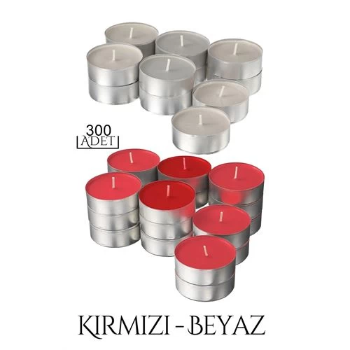 Transformacion 200+100 Adet Tealights Yuvarlak Mum Kirmizi Beyaz