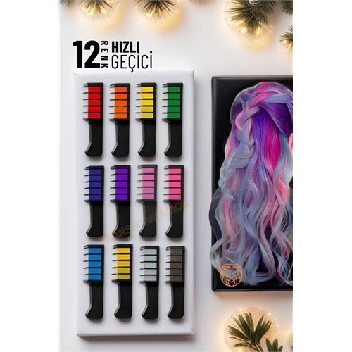 Transformacion 12+2 Set Geçici Saç Tebeşir Tarak Renklendirici Seti 12 Renk Landon Design