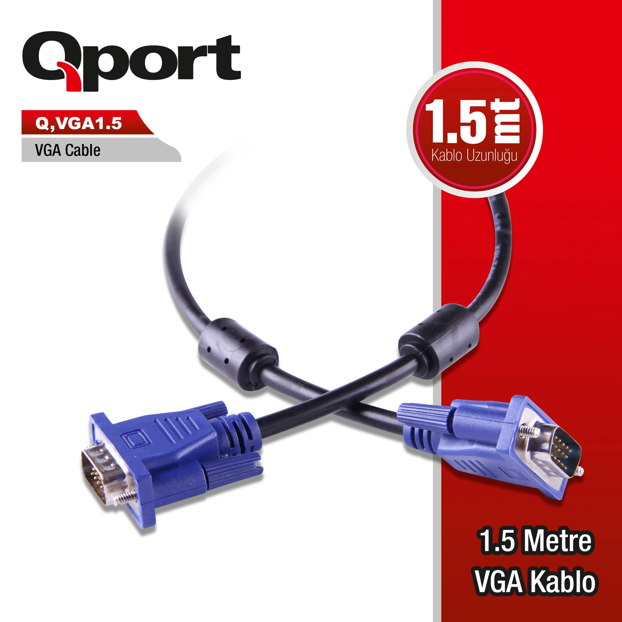 Qport Q-vga1.5 15 Pİn Vga Kablo 1.5 Mt