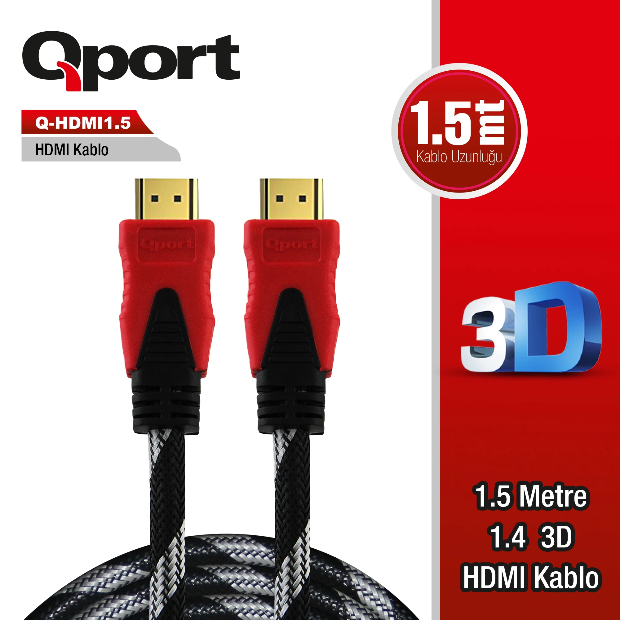 Qport Q-hdmi1.5 Hdmi 1.4 V Altin UÇlu Kablo 1.5 Mt