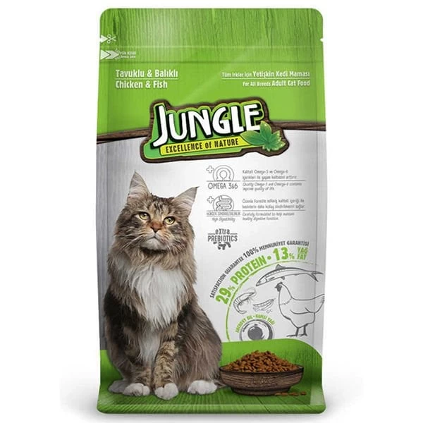 Jungle Tavuklu Ve Balıklı Yetişkin Kedi Maması 15 Kg