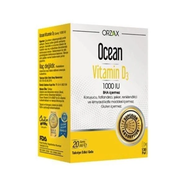 Orzax Ocean Vitamin D3 1000 IU Sprey 20 Ml