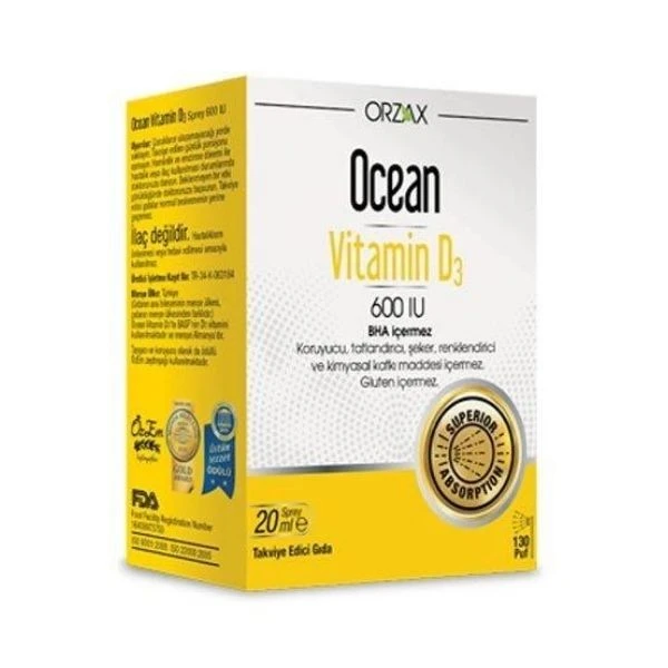 Orzax Ocean  Vitamin D3 600 IU Sprey 20 Ml