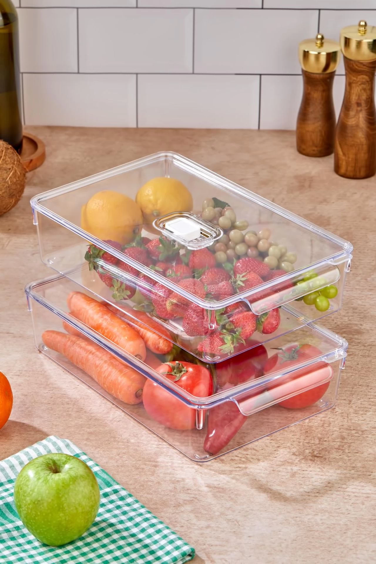 2'li Orta Boy Vakum Düğmeli Kapaklı Dolap İçi Organizeri & Kırılmaz Düzenleyici Kutu (4,5lt)