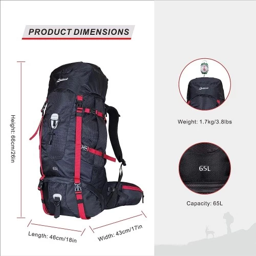 Quickup Hiking Sırt Çantası 65 Litre-sİyah