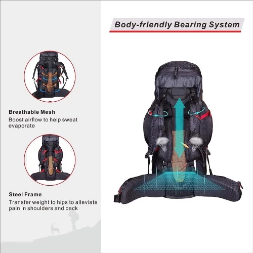 Quickup Hiking Sırt Çantası 65 Litre-sİyah