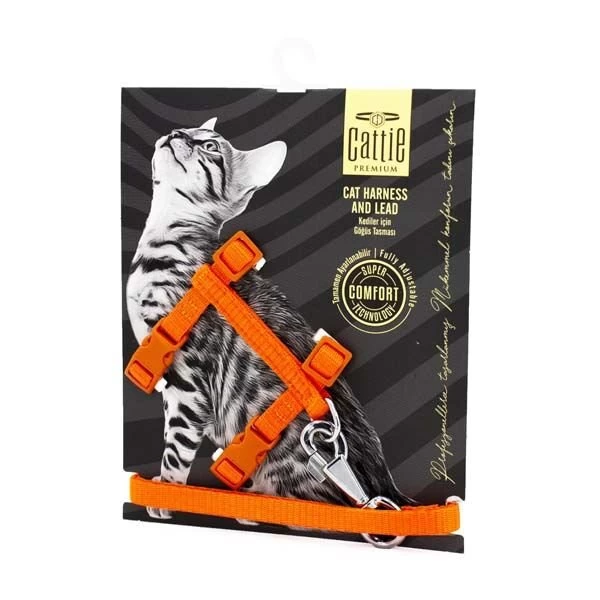 Cattie Kedi Göğüs Ve Gezdirme Tasma Takımı Turuncu 1x25-40 Cm