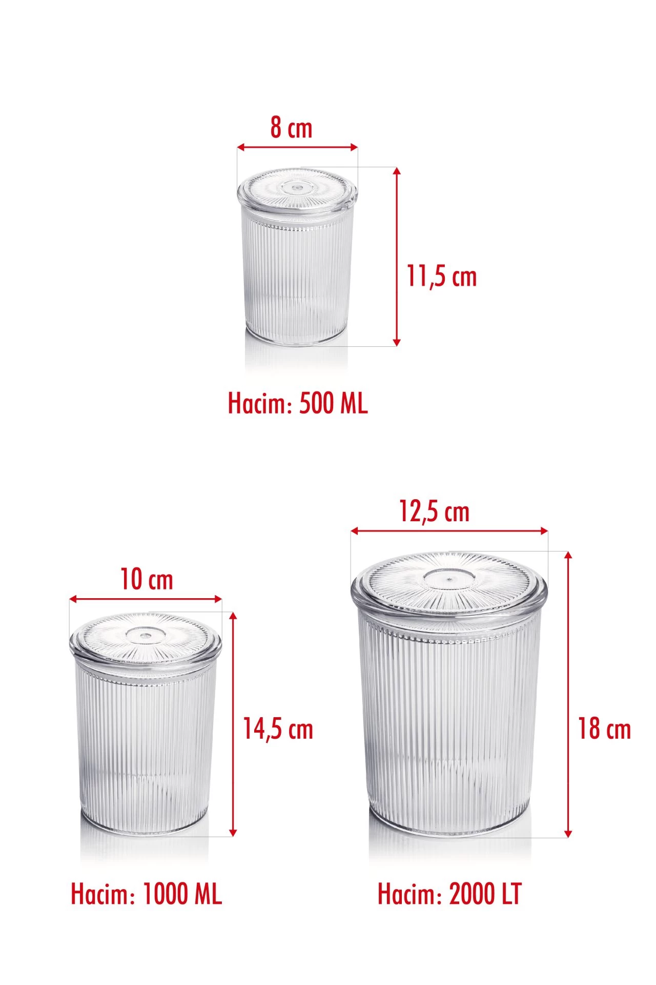 12'li Barok Yuvarlak 3 Boy Kavanoz Seti & Saklama Kabı & Erzak Kabı (4*2000 Ml, 4*1000 Ml, 4*500 Ml)