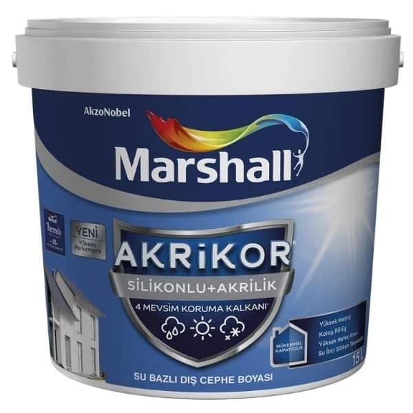 Marshall Akrikor Silikonlu Akrilik Beyaz Dış Cephe Boyası 7,5 Lt