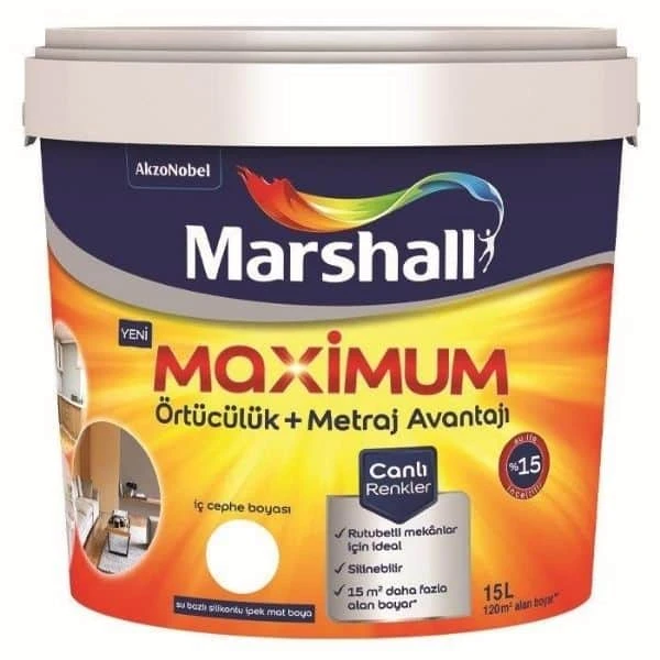 Marshall Maximum Silikon İpek Mat Beyaz İç Cephe Boyası 15 Lt