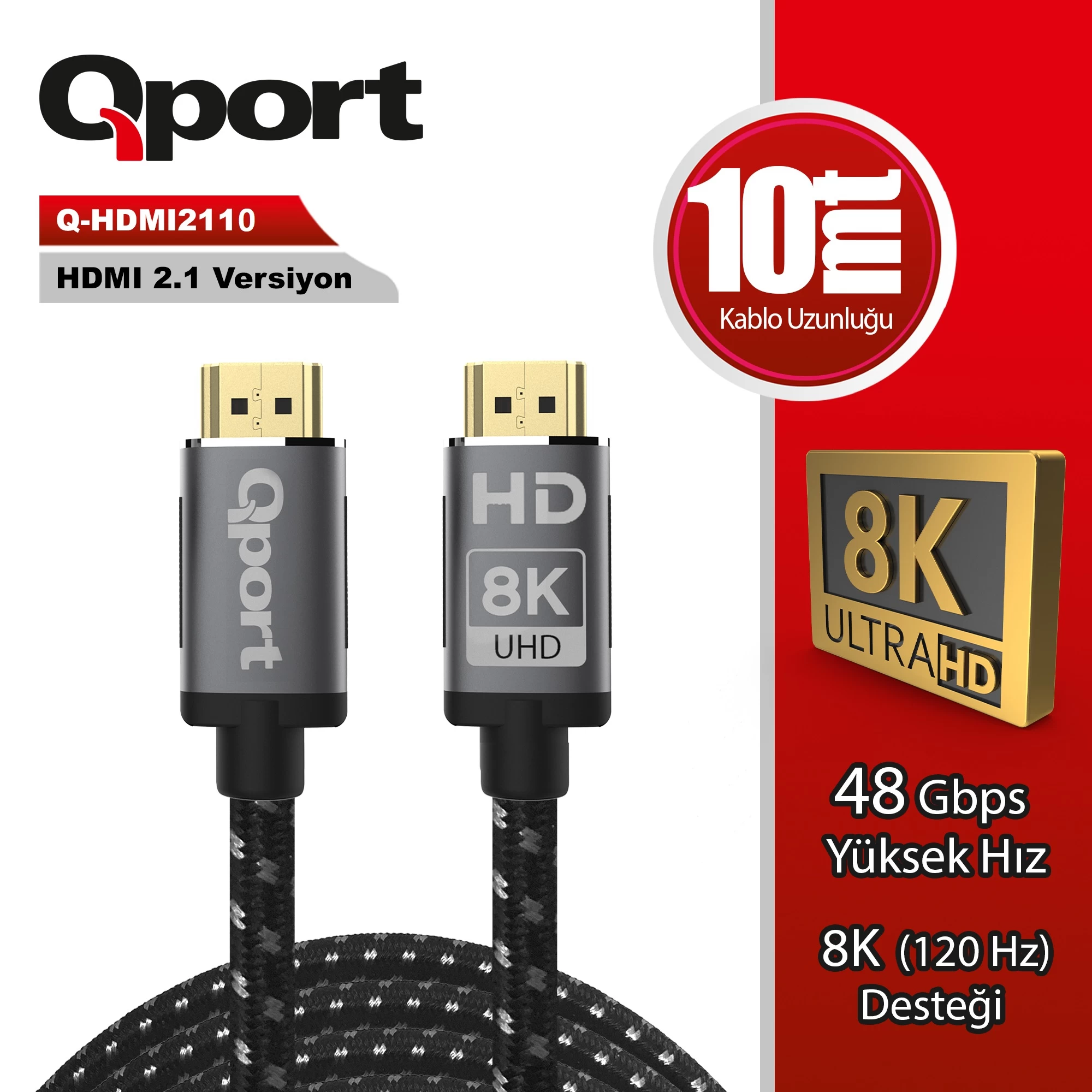Qport Q-Hdmi2110 Altın Uclu 10Mt 8K Hdmi Kablo