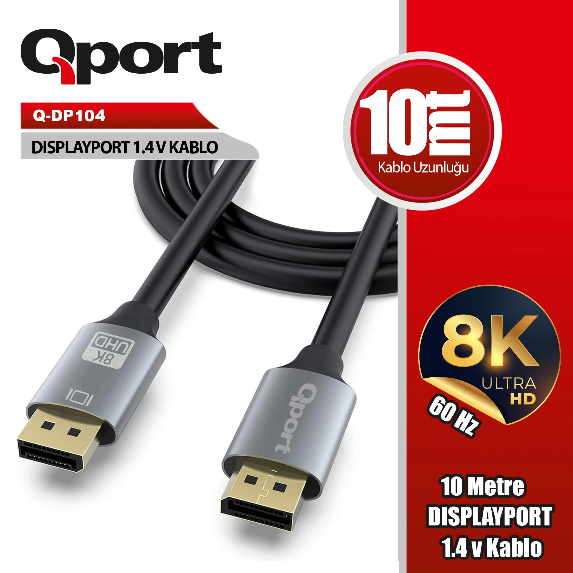 Qport Q-Dp104 Display Port 1.4V 10Mt Kablo
